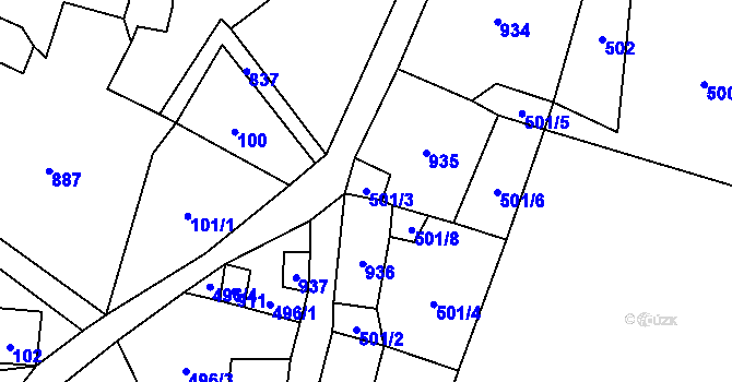 Parcela st. 501/3 v KÚ Jedlina, Katastrální mapa