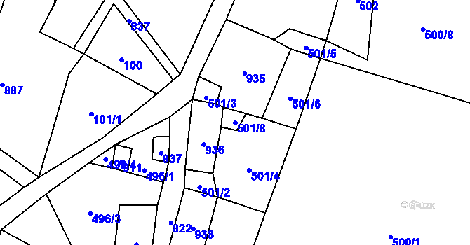 Parcela st. 501/8 v KÚ Jedlina, Katastrální mapa