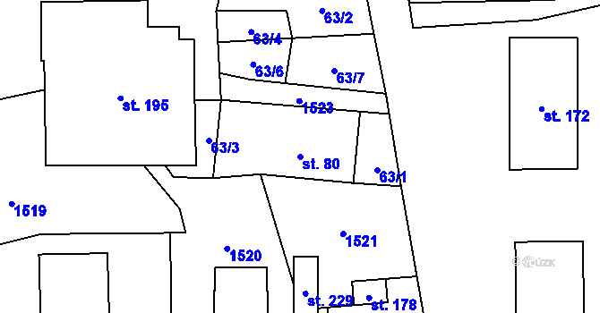 Parcela st. 80 v KÚ Lesná u Tachova, Katastrální mapa