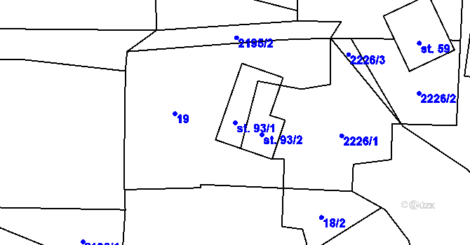 Parcela st. 93/1 v KÚ Písařova Vesce, Katastrální mapa