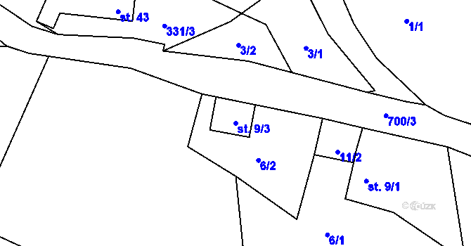 Parcela st. 9/3 v KÚ Hoštice nad Labem, Katastrální mapa