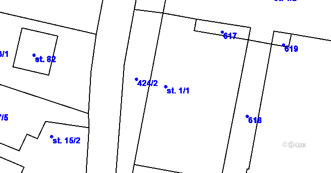 Parcela st. 1/1 v KÚ Lesná u Želetavy, Katastrální mapa