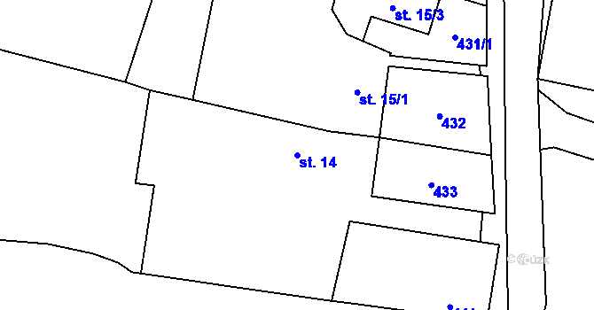 Parcela st. 14 v KÚ Lesná u Želetavy, Katastrální mapa