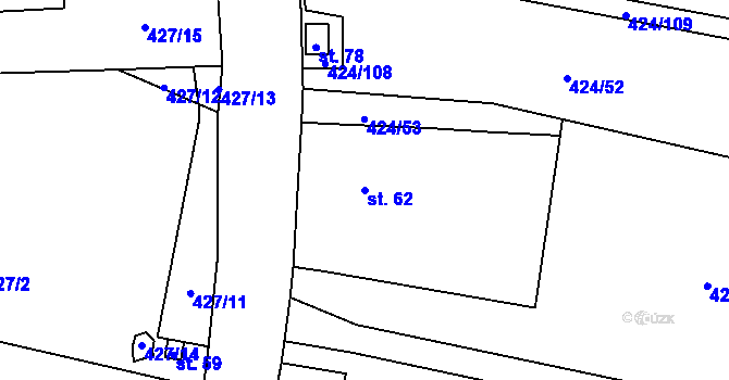 Parcela st. 62 v KÚ Lesná u Želetavy, Katastrální mapa