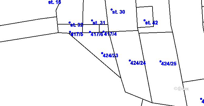 Parcela st. 424/23 v KÚ Lesná u Želetavy, Katastrální mapa