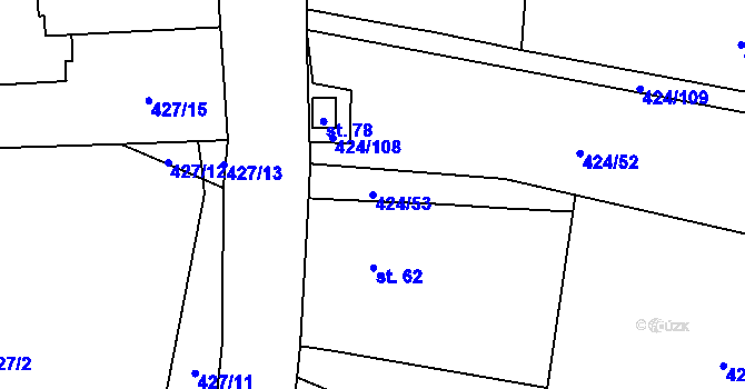 Parcela st. 424/53 v KÚ Lesná u Želetavy, Katastrální mapa
