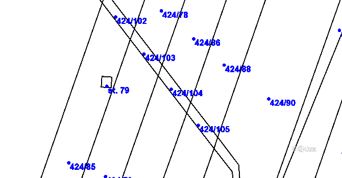 Parcela st. 424/104 v KÚ Lesná u Želetavy, Katastrální mapa