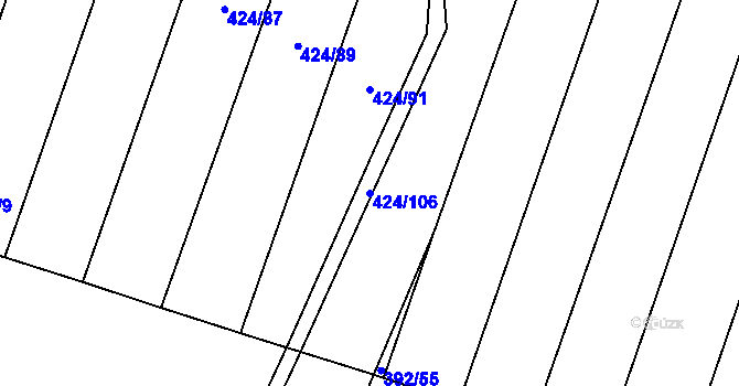 Parcela st. 424/106 v KÚ Lesná u Želetavy, Katastrální mapa