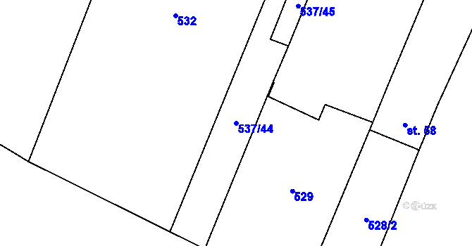 Parcela st. 537/44 v KÚ Lesná u Želetavy, Katastrální mapa