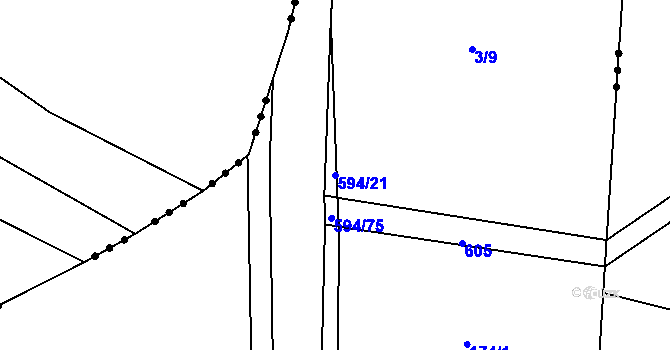 Parcela st. 594/21 v KÚ Lesná u Želetavy, Katastrální mapa
