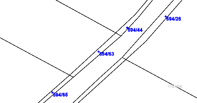 Parcela st. 594/63 v KÚ Lesná u Želetavy, Katastrální mapa
