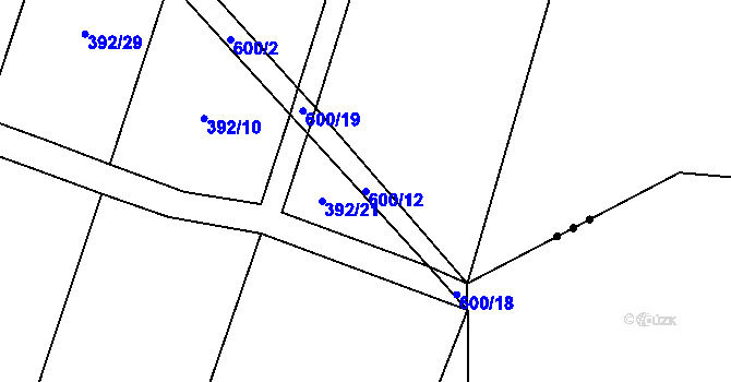 Parcela st. 600/12 v KÚ Lesná u Želetavy, Katastrální mapa