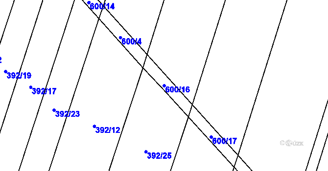 Parcela st. 600/16 v KÚ Lesná u Želetavy, Katastrální mapa