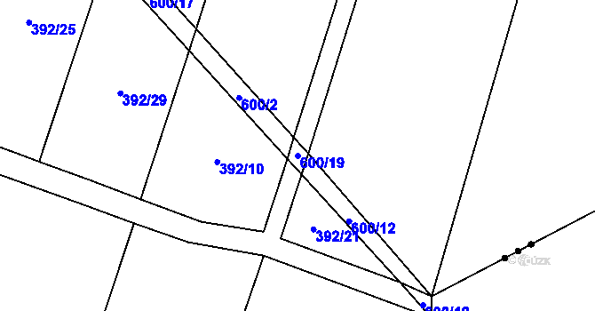 Parcela st. 600/19 v KÚ Lesná u Želetavy, Katastrální mapa