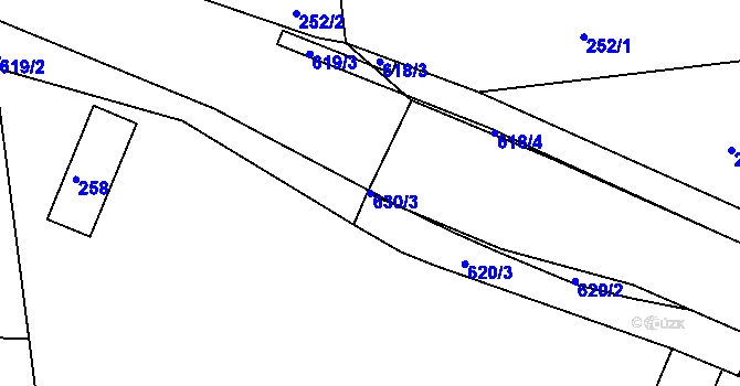 Parcela st. 630/3 v KÚ Lesná u Znojma, Katastrální mapa