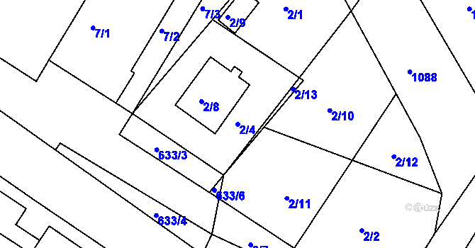 Parcela st. 2/4 v KÚ Lesná u Znojma, Katastrální mapa