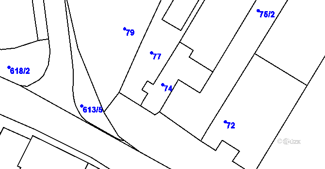 Parcela st. 74 v KÚ Lesná u Znojma, Katastrální mapa