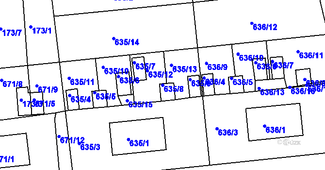 Parcela st. 635/8 v KÚ Lesná u Znojma, Katastrální mapa