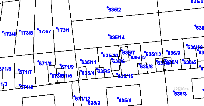Parcela st. 635/10 v KÚ Lesná u Znojma, Katastrální mapa