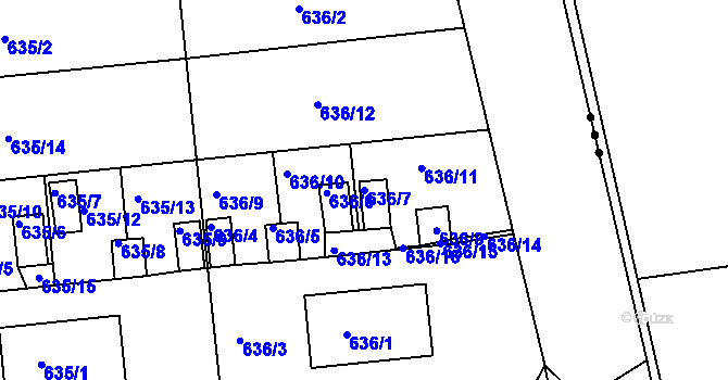 Parcela st. 636/7 v KÚ Lesná u Znojma, Katastrální mapa