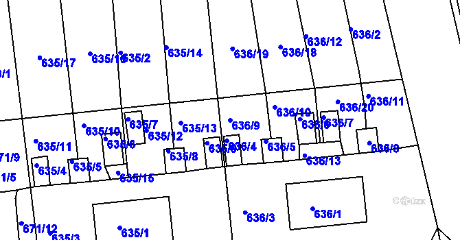 Parcela st. 636/9 v KÚ Lesná u Znojma, Katastrální mapa