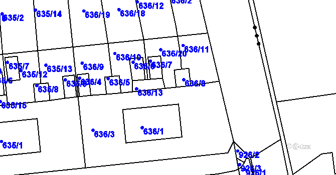 Parcela st. 636/16 v KÚ Lesná u Znojma, Katastrální mapa