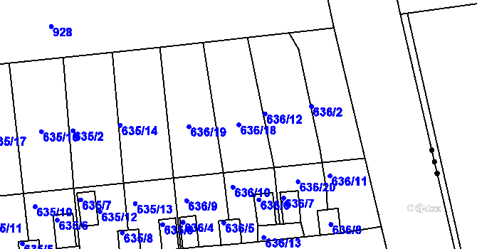 Parcela st. 636/18 v KÚ Lesná u Znojma, Katastrální mapa