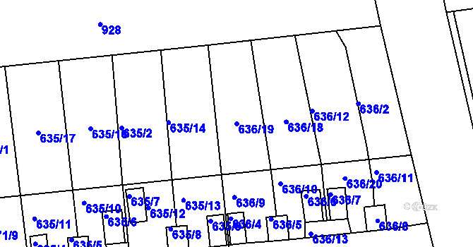 Parcela st. 636/19 v KÚ Lesná u Znojma, Katastrální mapa