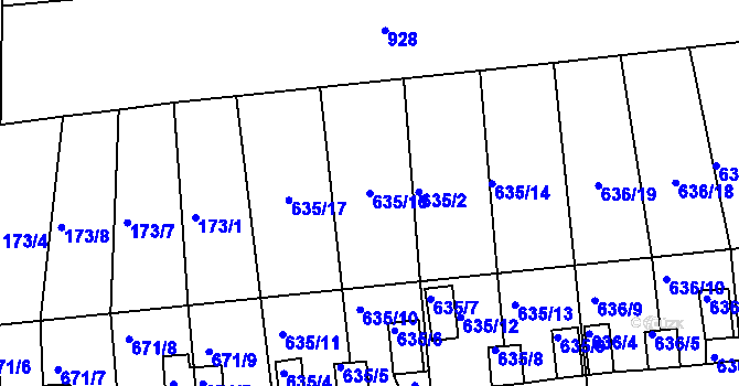 Parcela st. 635/16 v KÚ Lesná u Znojma, Katastrální mapa