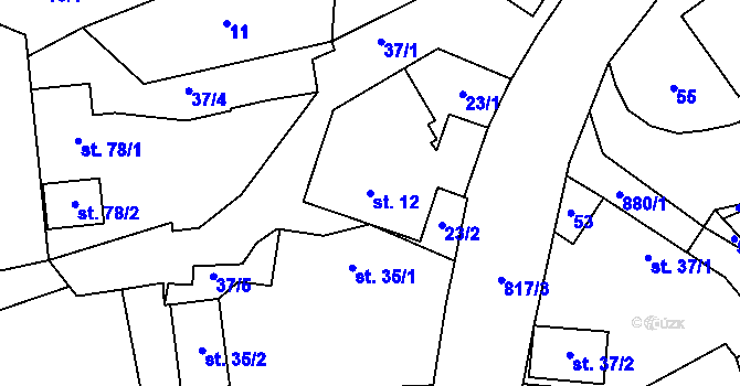 Parcela st. 12 v KÚ Lesní Albrechtice, Katastrální mapa