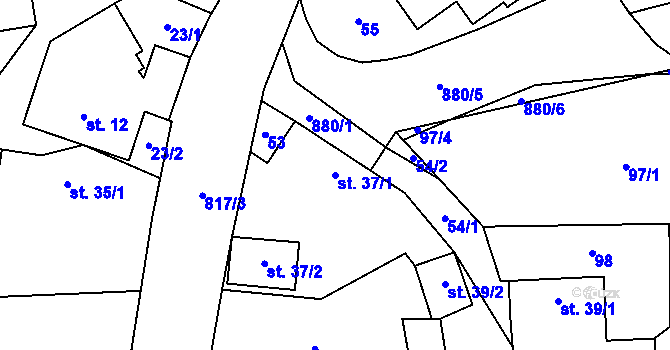 Parcela st. 37/1 v KÚ Lesní Albrechtice, Katastrální mapa
