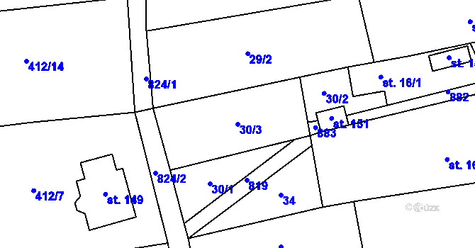 Parcela st. 30/3 v KÚ Lesní Albrechtice, Katastrální mapa