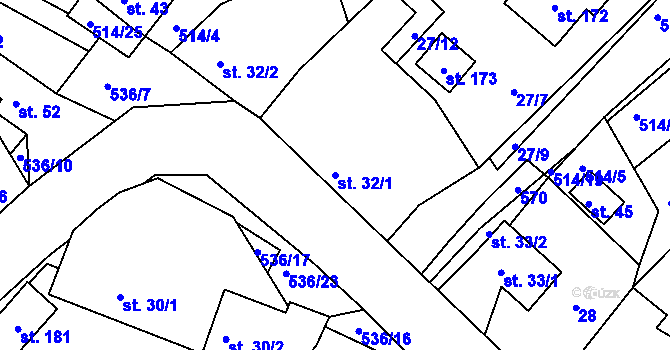 Parcela st. 32/1 v KÚ Lesní Hluboké, Katastrální mapa