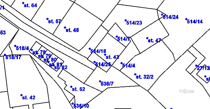 Parcela st. 43 v KÚ Lesní Hluboké, Katastrální mapa