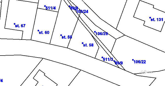 Parcela st. 58 v KÚ Lesní Hluboké, Katastrální mapa