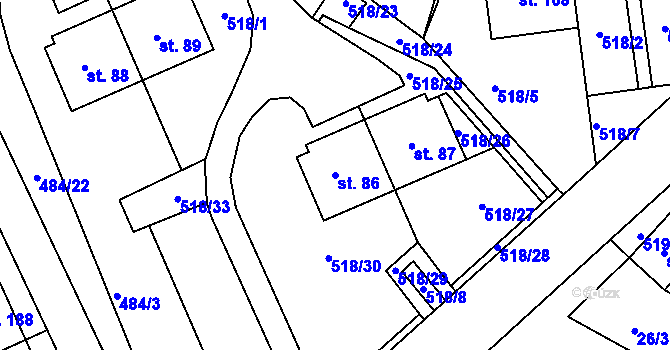 Parcela st. 86 v KÚ Lesní Hluboké, Katastrální mapa
