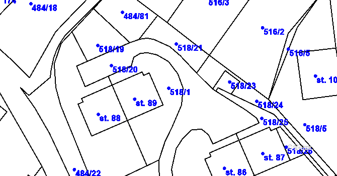 Parcela st. 518/1 v KÚ Lesní Hluboké, Katastrální mapa