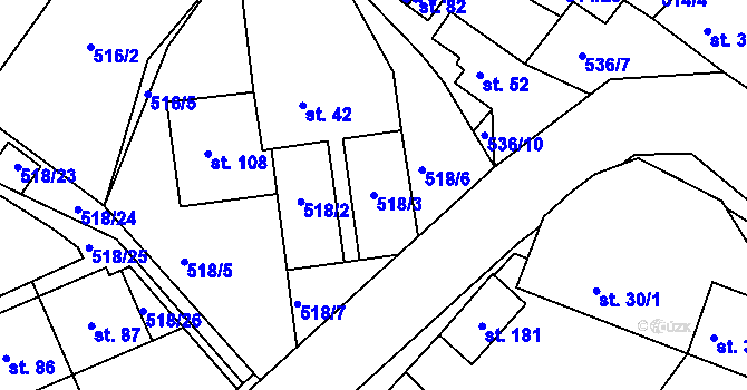 Parcela st. 518/3 v KÚ Lesní Hluboké, Katastrální mapa