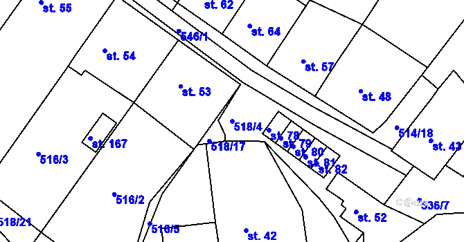 Parcela st. 518/4 v KÚ Lesní Hluboké, Katastrální mapa