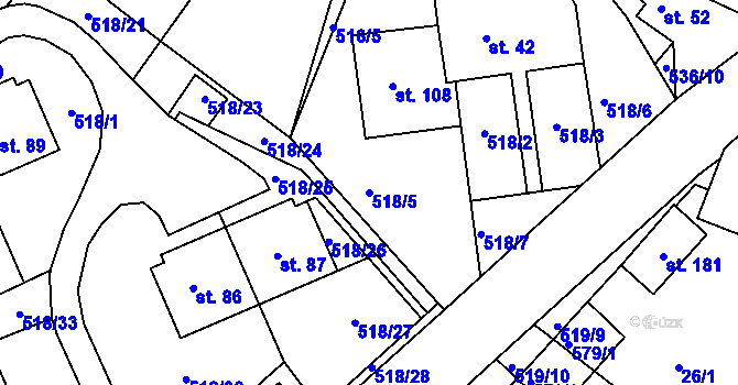 Parcela st. 518/5 v KÚ Lesní Hluboké, Katastrální mapa