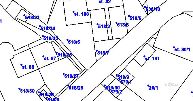 Parcela st. 518/7 v KÚ Lesní Hluboké, Katastrální mapa
