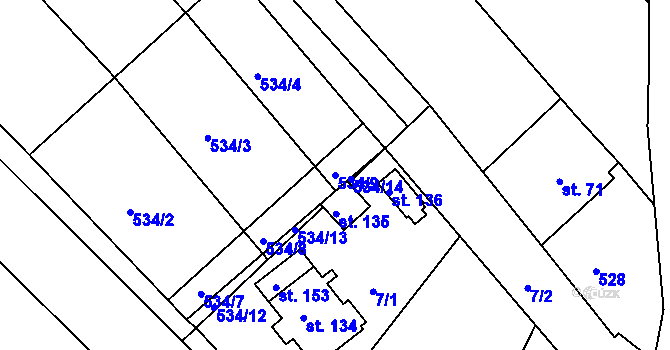 Parcela st. 534/9 v KÚ Lesní Hluboké, Katastrální mapa