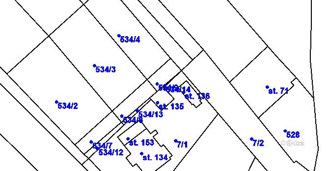 Parcela st. 534/14 v KÚ Lesní Hluboké, Katastrální mapa