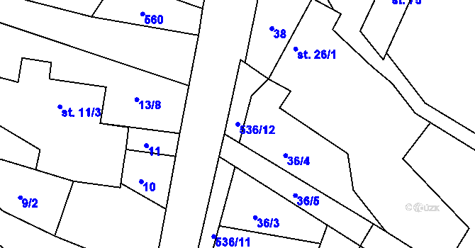 Parcela st. 536/12 v KÚ Lesní Hluboké, Katastrální mapa