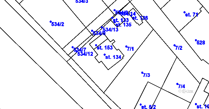 Parcela st. 134 v KÚ Lesní Hluboké, Katastrální mapa