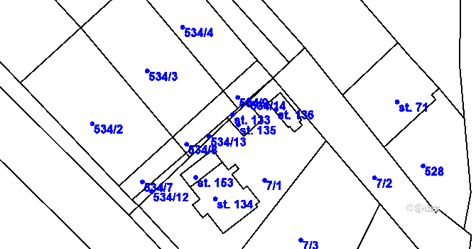 Parcela st. 135 v KÚ Lesní Hluboké, Katastrální mapa