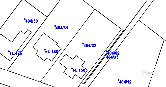 Parcela st. 484/32 v KÚ Lesní Hluboké, Katastrální mapa