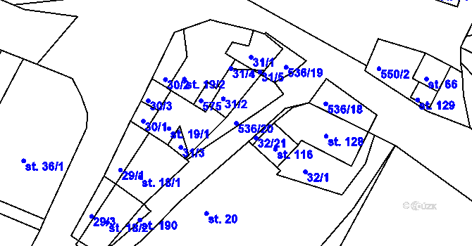 Parcela st. 536/20 v KÚ Lesní Hluboké, Katastrální mapa