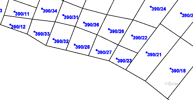 Parcela st. 390/27 v KÚ Lesní Hluboké, Katastrální mapa