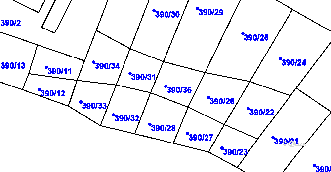 Parcela st. 390/36 v KÚ Lesní Hluboké, Katastrální mapa
